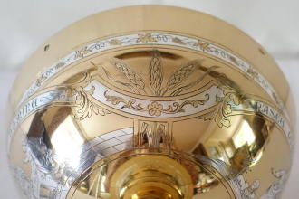 Solid silver gilt antique French Romanesque Chalice.